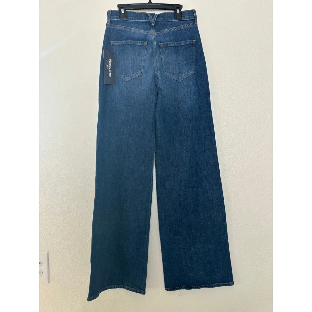 Veronica Beard Taylor High Rise Relaxed Wide Leg Jeans Blue 25